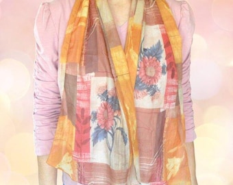 Vintage Frauen y2k Pastell Erde Ton Blumen Frühling Sommer Sheer Schal