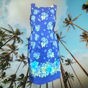 Vintage 90er Jahre Sag Harbour Blau Hawaii Blumen Etuikleid 40