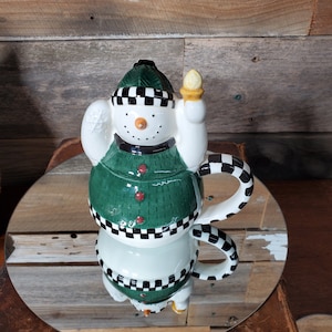 Debbie Mumm Snowman Covered Creamer - Green-Black&White Checkered