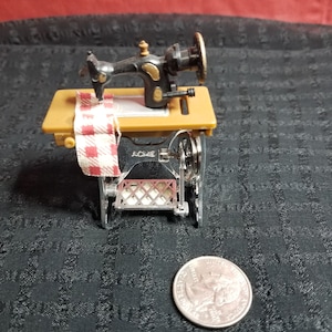 Miniature Doll House / Magnet Treadle Sewing Machine - Morton Salt - Microwave - Antique Telephone