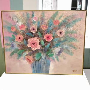 1960&#39;s Signed Lee Reynolds Oil on Canvas Original Painting - Bouquet of Flowers