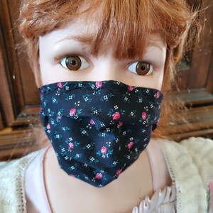 Pink Roses on Black Kid Size Mask w/ Silver & Copper Filters