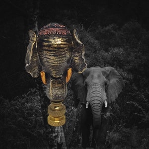 Elephant Lamp Shade finial - Vintage A. Richesca - 1994 - Bronzed brass - Hand Painted.