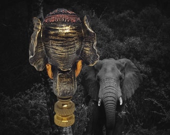 Elephant Lamp Shade finial - Vintage A. Richesca - 1994 - Bronzed brass - Hand Painted.