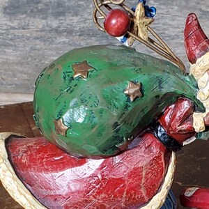 Old World Santa - Stocking Holder - Green bag with Stars  - Candy Cane & Chocolate Sleigh