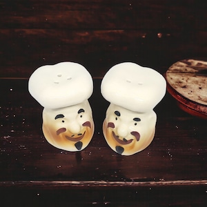 French Chef Head Salt & Pepper Shakers - Ceramic - Hand Painted