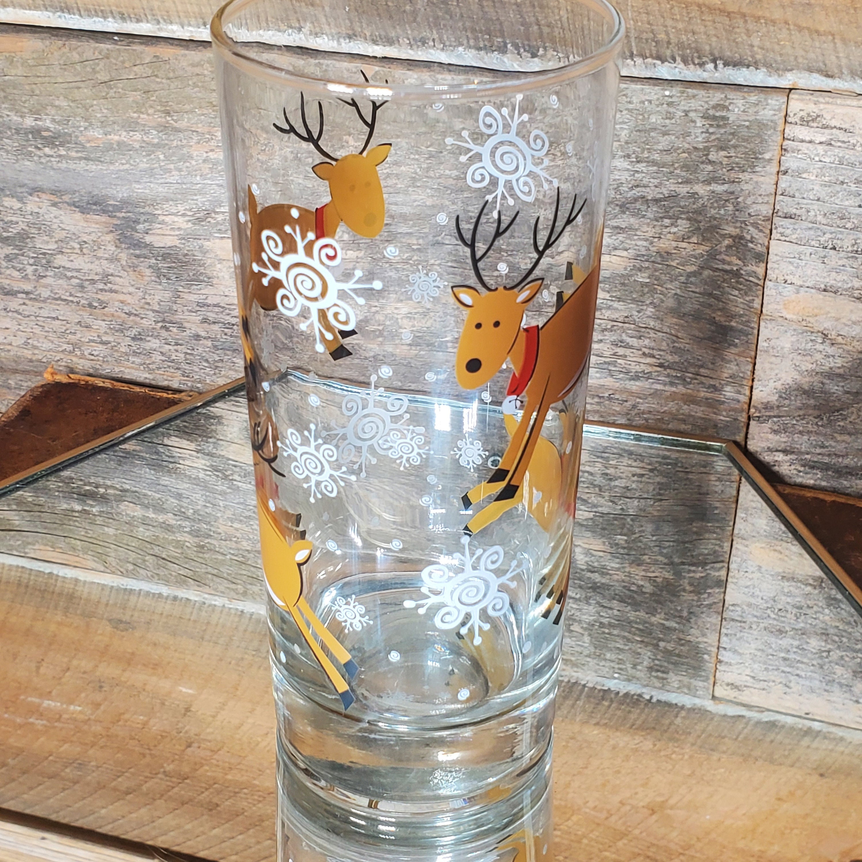 Line Art Reindeer Glass Cup, Libbey, Christmas, Personalized Clear Glass  Tumbler