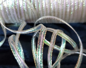 Diamante Collection Italian Ribbon - Metalic, Irridescent Pearl White - 10 Yrds x 1/4&quot;