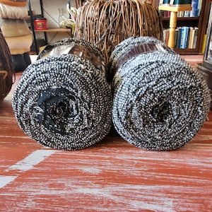 2 Skeins of Lion Brand Fettuccini Fabric Remnant Yarn - Black & White Tweed