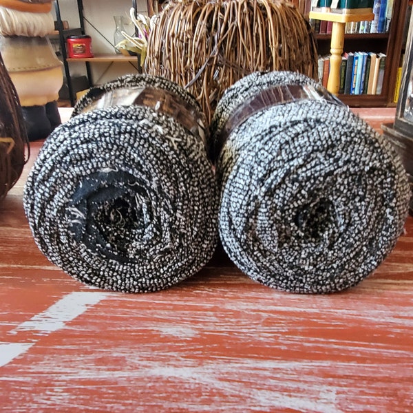 2 Skeins of Lion Brand Fettuccini Fabric Remnant Yarn - Black & White Tweed