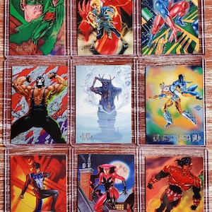 DC Comics SkyBox Master Series ruilkaart Alan Scott,Anima,The Atom,Bane,Blaze,Beetle Blue & Booster Gold, Cosmic Boy, Crimson Fox, Cyborg
