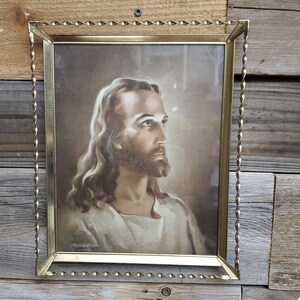 Salsman Portrait of Jesus 1941 Kreibel & Bates  Litho - In Brass Wire Frame