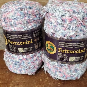 2 Skeins of Lion Brand Fettuccini Fabric Remnant Yarn - Red, White & Blue Tweed