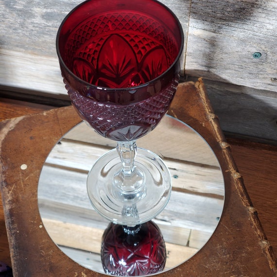 Ruby Red Clear Stem Wine Glass Goblet Luminarc Cristal d'Arques