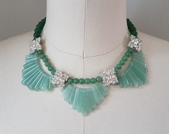 Green Aventurine and Agate Beads Necklace, Green Aventurine (natural), Gemstone Necklace, Collar Necklace, Handmade Necklace.