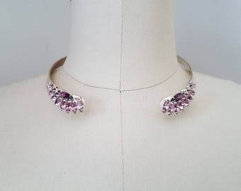 Purple Crystal Choker Necklace, Collar Choker,  Neck Cuff, Metal Cuff Choker Necklace, Metal Necklace, Statement Choker, One Of A Kind.