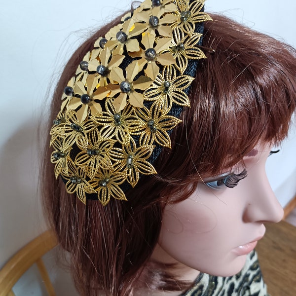 Gold and black fascinator