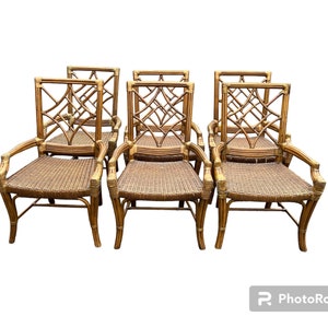 Set of six vintage chinoiserie Asian style bamboo chairs.