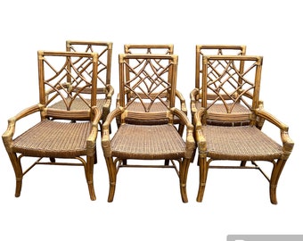 Set of six vintage chinoiserie Asian style bamboo chairs.