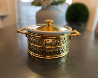 Vintage Hall Faux Bamboo Casserole Dish with Gold Plated Holder