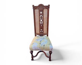 Vintage Gothic Cane Accent Chair with Crane Upholstery