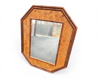 Vintage Basket-Weave Faux Bamboo Octagonal Mirror