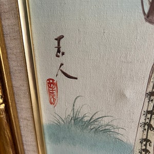 Two beautiful hand painted Asian themed paintings in faux bamboo frames image 8