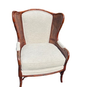 Beautiful faux bamboo cane side wing chair Ethan Allen image 1