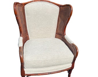 Beautiful faux bamboo cane side wing chair - Ethan Allen