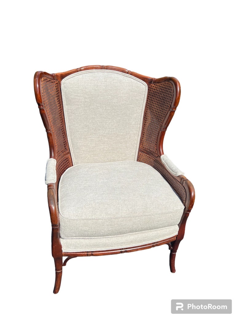 Beautiful faux bamboo cane side wing chair Ethan Allen image 1