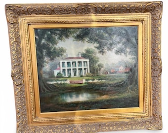 Signed Original Oil Painting: Plantation home Gilded Frame