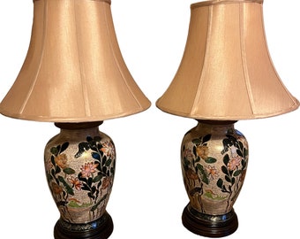 Great vintage lotus flower table lamps with silk shades