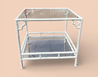 Vintage Meadowcraft cast aluminum Faux Bamboo Table with Glass Shelves