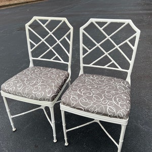 Incredible pair of vintage Brown Jordan faux bamboo Calcutta dining chairs image 7
