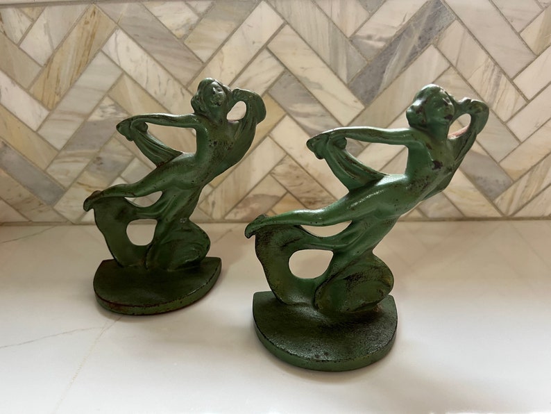 Vintage art deco style heavy metal bookends image 7