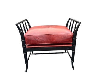 Woodbridge Furniture Co. Faux Bamboo Red Leather Ottoman