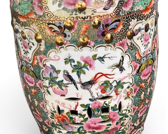 Vintage Chinese Rose Medallion Garden Stool – Floral Porcelain Design