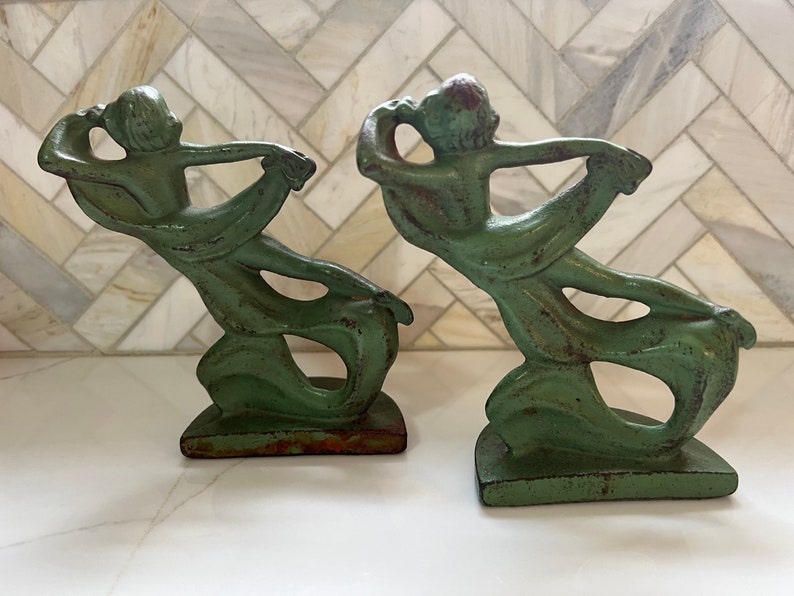 Vintage art deco style heavy metal bookends image 6