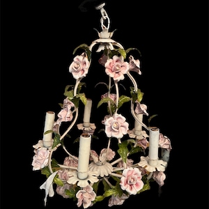 Beautiful vintage Italian tole rose chandelier