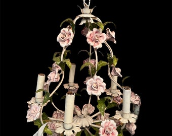 Beautiful vintage Italian tole rose chandelier