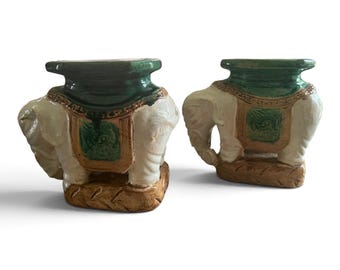 Vintage Ceramic Elephant Plant Stands, Colorful Shelf Sitters (6.5" Tall)