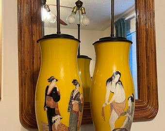 Incredible HUGE vintage Asian oriental Chinoiserie lamps celluloid?