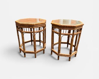 Vintage pair of bamboo Brighton style end tables