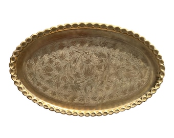 Huge Vintage Solid Brass Tray with Etchings – Coffee Table Size