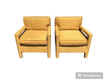 Vintage pair of Milo Baughman style  parsons chairs with arms.  All new foam and upholstery!
