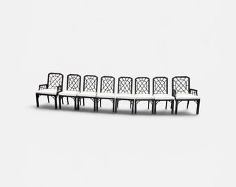 Set of 8 vintage John Widdicomb Chinese Chippendale chairs with all new upholstery