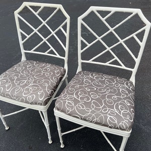 Incredible pair of vintage Brown Jordan faux bamboo Calcutta dining chairs image 6