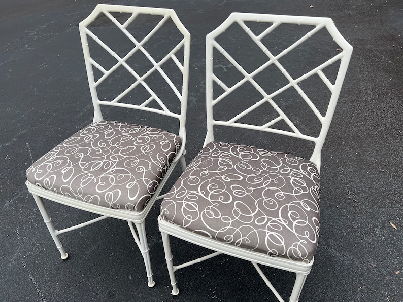 Incredible pair of vintage Brown Jordan faux bamboo Calcutta dining chairs image 6