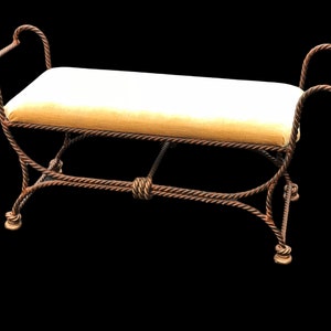 Heavy wrought iron twisted rope look bench