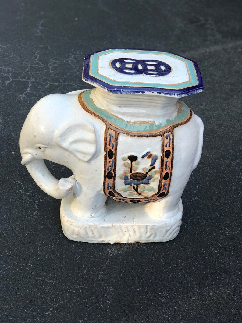 Wonderful Vintage Large Ceramic Elephant Garden Stool Table Seat